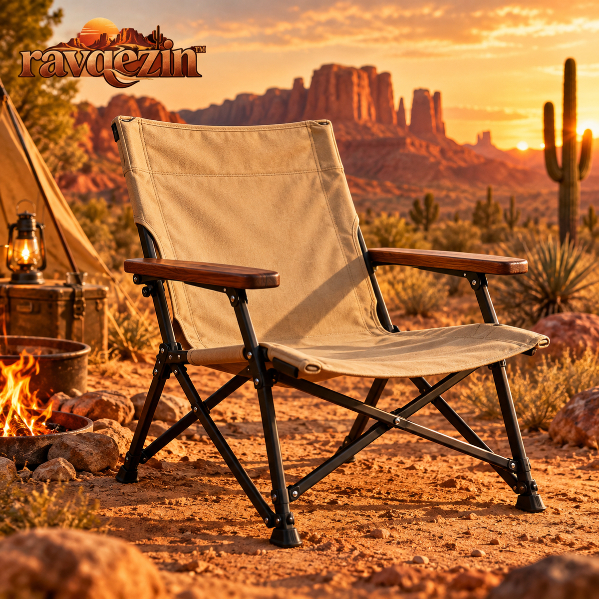 ravqezin™ Canvas Camp Chair with Wood Arms image 1