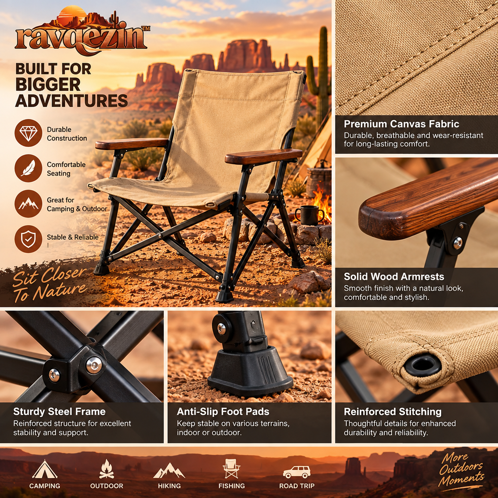 ravqezin™ Canvas Camp Chair with Wood Arms image 2