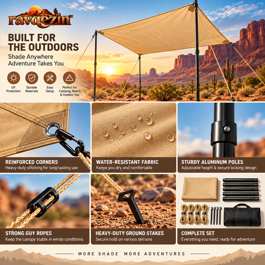 ravqezin™ Canvas Shade Awning with Poles image 5