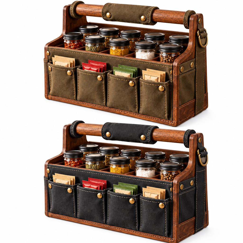 ravqezin™ Wood & Canvas Camp Spice Organizer image 2