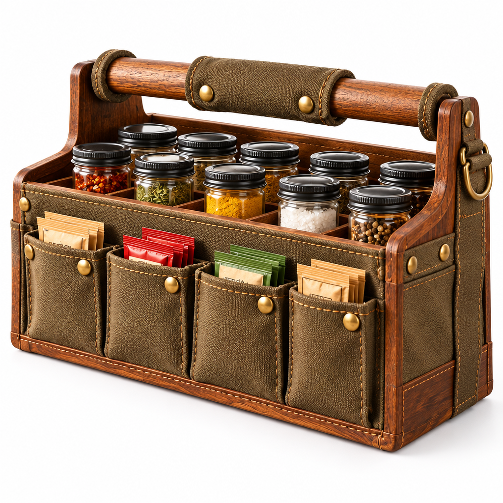 ravqezin™ Wood & Canvas Camp Spice Organizer image 3