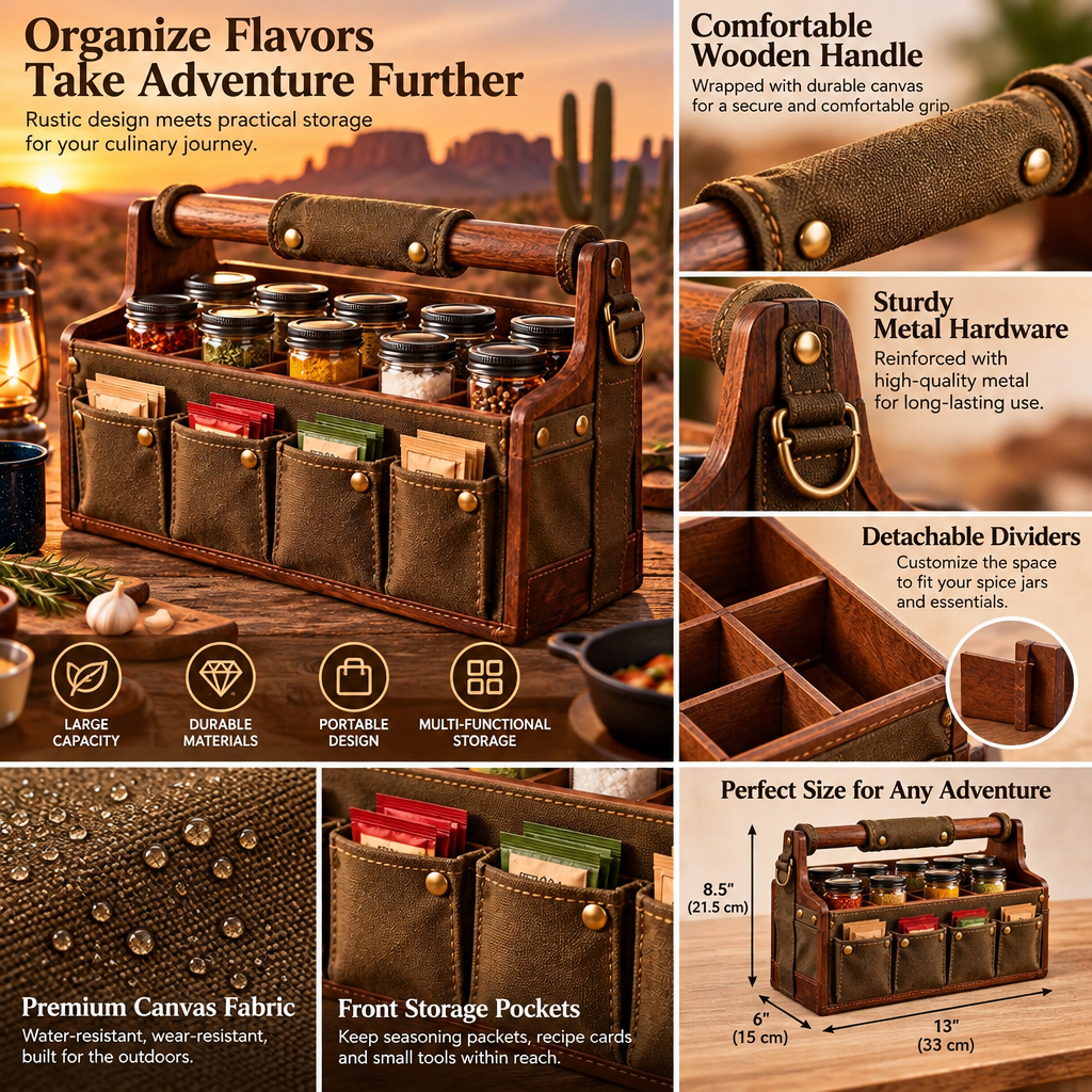 ravqezin™ Wood & Canvas Camp Spice Organizer image 4