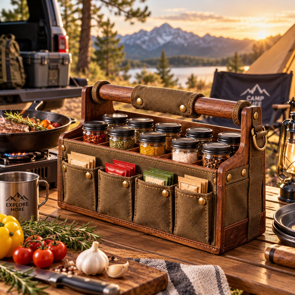 ravqezin™ Wood & Canvas Camp Spice Organizer image 5